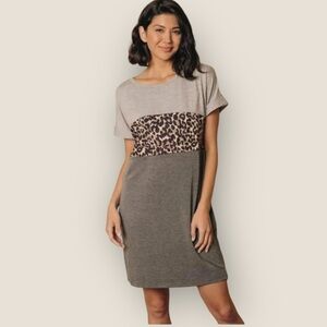 First Love Tee Shirt Dress Animal Print & Charcoal Gray Size Medium